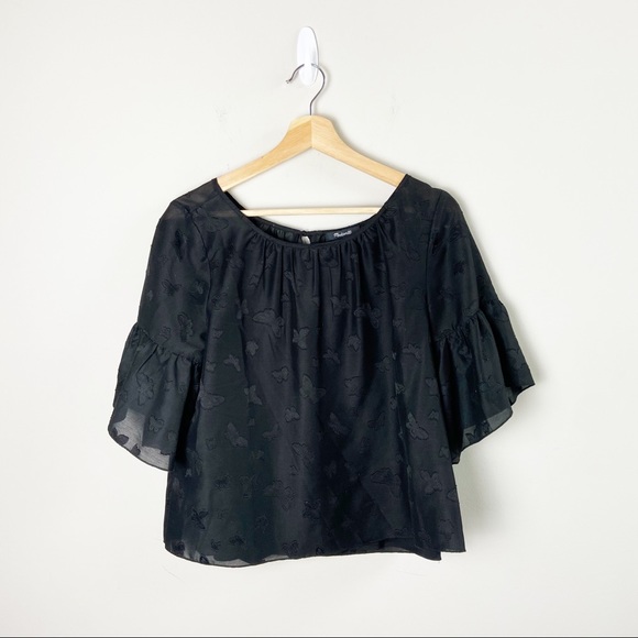 Madewell Black Butterfly Print Blouse - Picture 1 of 6